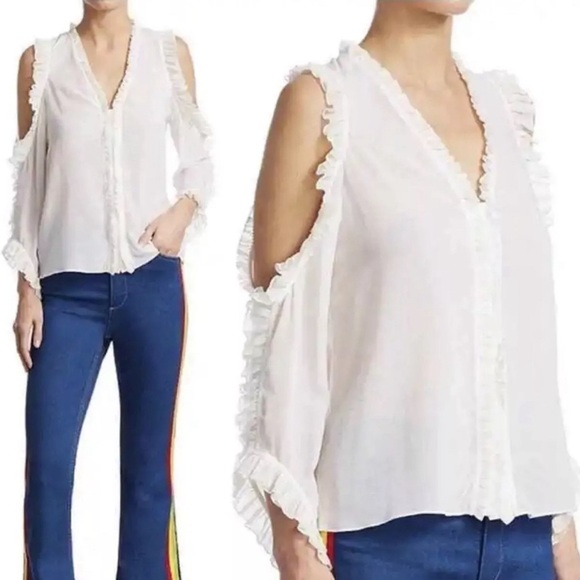 Alice + Olivia Tops - Alice + Olivia Cream Cold Shoulder Blouse